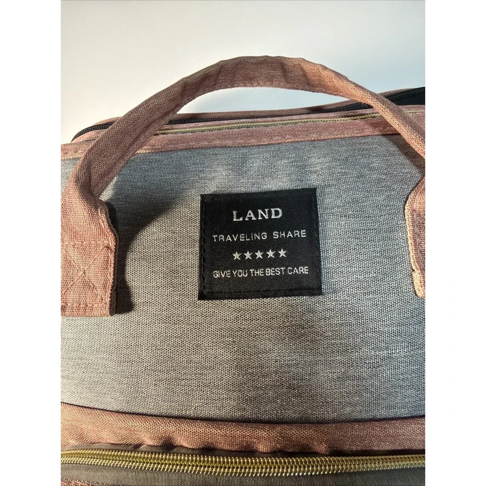 Land Large Gray Pink Diaper Backpack with Changing Pad and Adjustable Strap